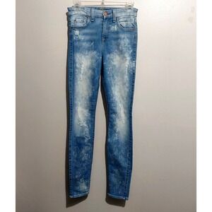 7 For All Mankind The Skinny Acid Wash Distressed Jeans Light Blue Denim Size 24